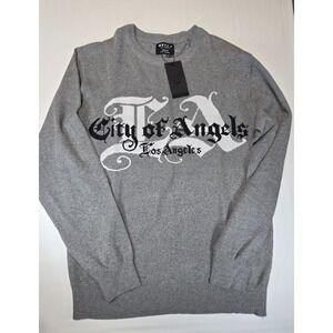 WXYZ Los Angeles City of Angels Sweater Mens Medium Gray Knit Crewneck NWT